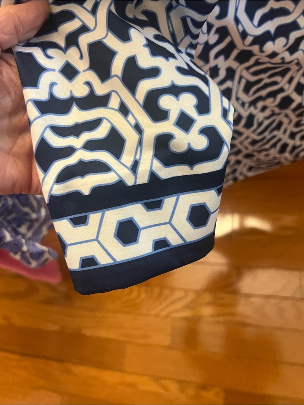 Gretchen Scott Designs Navy and White Geometric Split-Neck Tunic - Picture 4 of 4